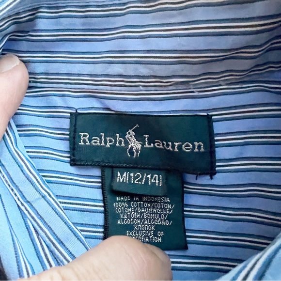 Ralph Lauren Boys Blue Striped Button Down Medium - Picture 4 of 4